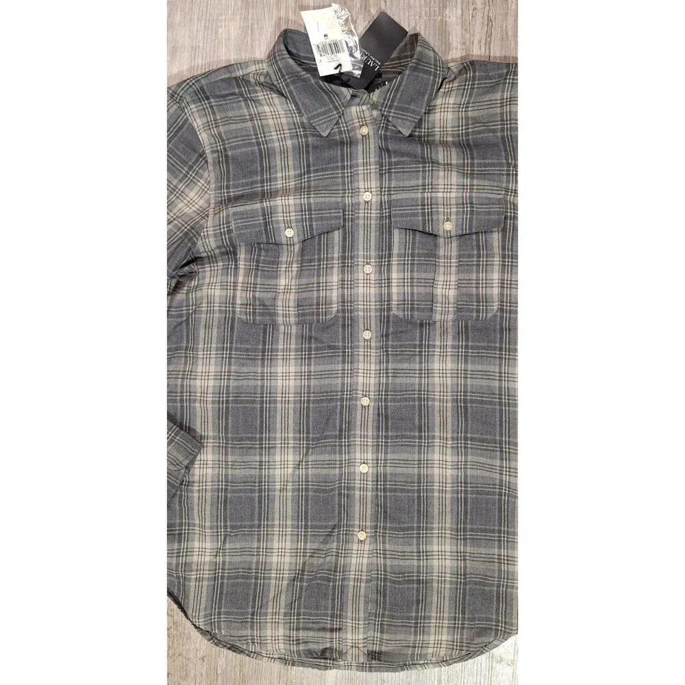 Lauren Ralph Lauren Gray Plaid Twill Button Down Shirt Women's Medium NWT